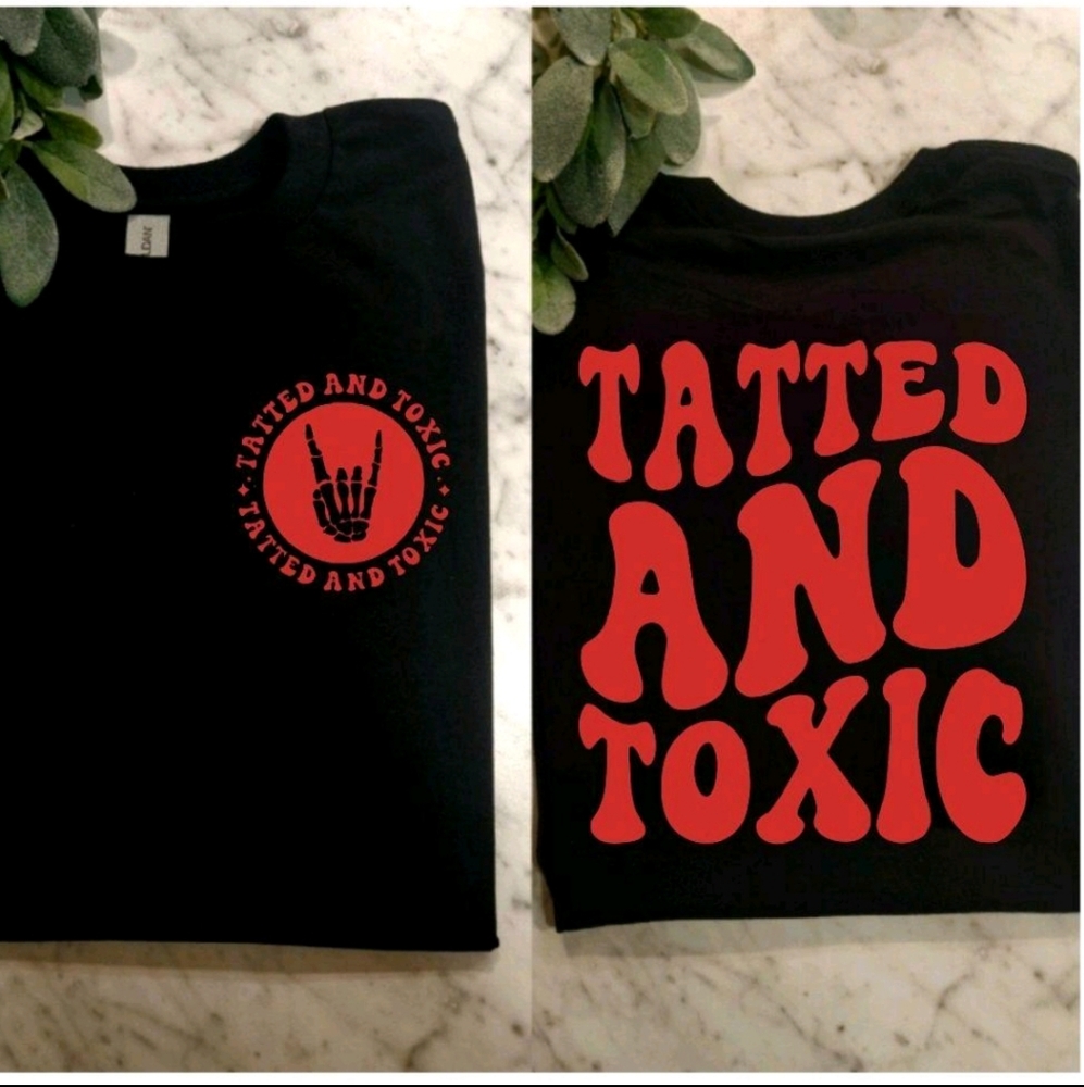 Tatted and toxic shirt funny retro popular wavy lettering tattoo life Red